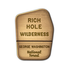 Rich Hole National Wilderness, George Washington National Forest Virginia wood sign illustration on transparent background