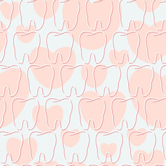 Seamless teeth pattern. Vector illustration for children dentistry. Tooth and hearts doctor ornament
