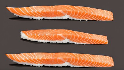 A plate of salmon sushi. Sushi pieces. Sushi rolls. Japanese Yummy Food. Seafood. Generative AI