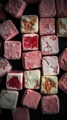 Sweet Turkish Delight Candy Photorealistic Vertical Background. Sweet Dessert From Confectionery. Ai Generated Lifelike Background with Delicious Flavory Turkish Delight Candy. Generative AI
