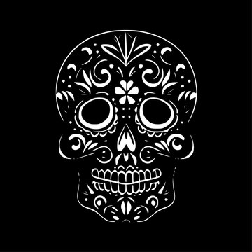 Sugar Skull - Black and White Isolated Icon - Vector illustration