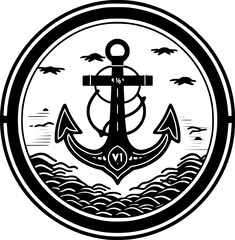 Nautical - Black and White Isolated Icon - Vector illustration