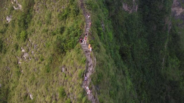 Aerial video of Menta Bay Steps or Klingking Beach in Nusa Penida Island, Bali, Indonesia