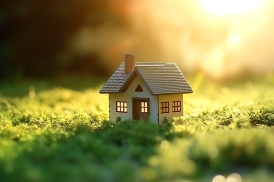 House model on green grass, generative ai image of dream home concept