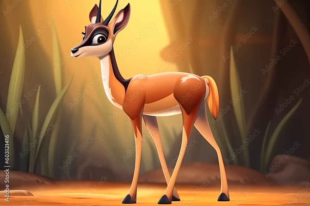 Poster cute deer in a forest setting generative ai