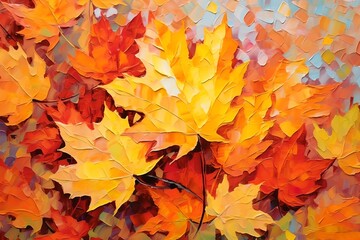 Naklejka na ściany i meble Autumn leaves natural background, generative ai
