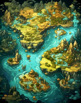 Fantasy map for a game, game board, generative ai