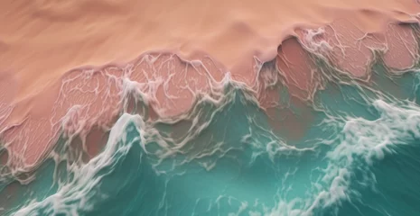 Rolgordijnen Top down shot of splashing white waves in the ocean. Generative AI © OLGA