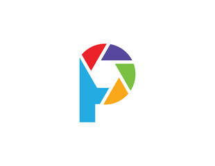 initial Letter P Shutter Photography Logo Concept sign icon symbol Element Design. Photographer Logotype. Vector illustration template