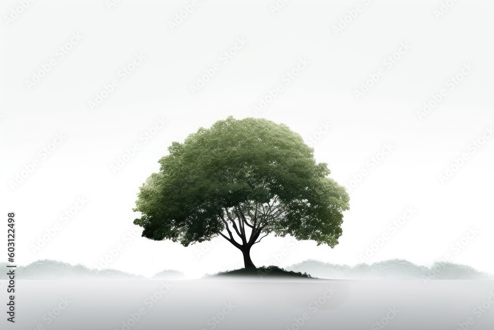 Poster solitary tree standing in a misty field generative ai