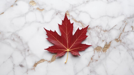 abstract background Canadian maple leaf inlaid with gold on white marble as a symbol of the Canadian flag. Generative AI