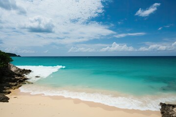 wave crashing onto a sandy beach. Generative AI