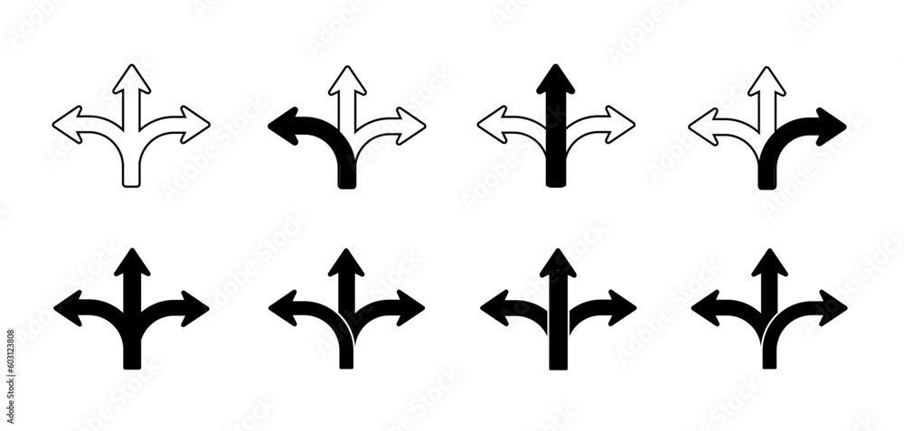 Aufkleber set of black arrows icons. curves pointer, turn to the side. direction right left down up.geometric 