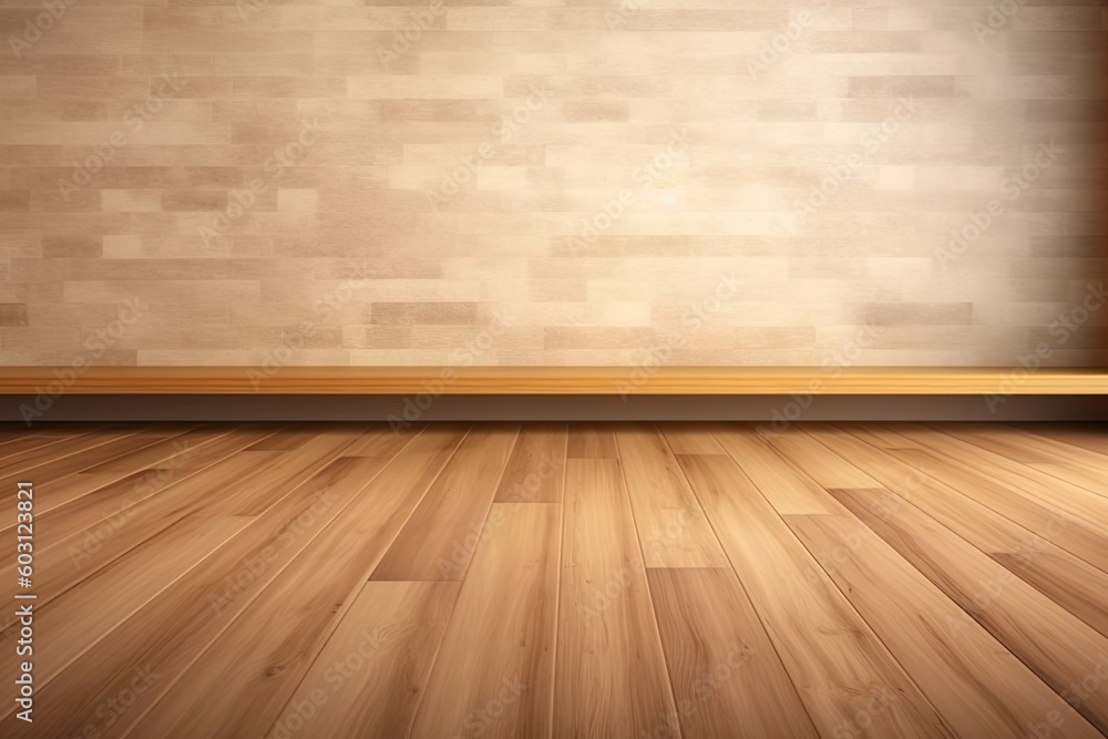 Poster an empty room with a wooden floor and a shelf generative ai