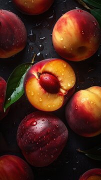 Fresh Organic Nectarine Fruit Photorealistic Vertical Background. Healthy Vegetarian Diet. Ai Generated Lifelike Background with Delicious Juicy Nectarine Fruit. Generative AI