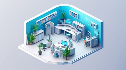 Blue and white office isometric Generative AI