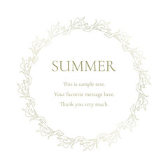 素材_フレーム_太陽と海と空をモチーフにした夏の飾り枠。ゴールドの高級感ある囲みのデザイン