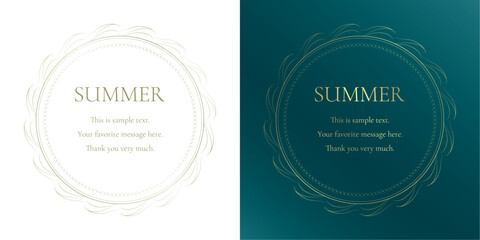 素材_フレームのセット_太陽と海と空をモチーフにした夏の飾り枠。ゴールドの高級感ある囲みのデザイン