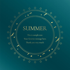 素材_フレーム_太陽と海と空をモチーフにした夏の飾り枠。ゴールドの高級感ある囲みのデザイン