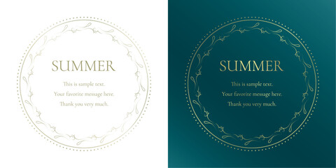 素材_フレームのセット_太陽と海と空をモチーフにした夏の飾り枠。ゴールドの高級感ある囲みのデザイン