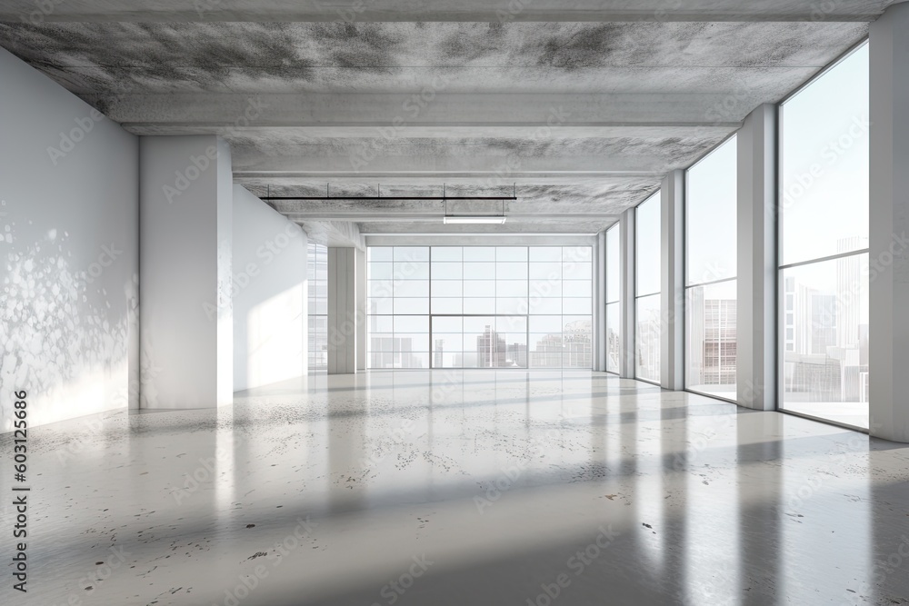 Aufkleber an airy and bright empty room with large windows and natural light generative ai