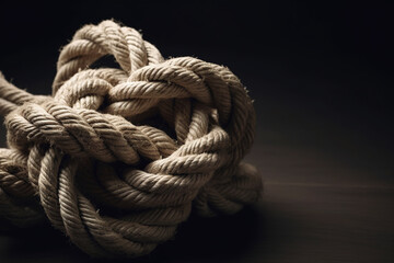Knot on a rope, close-up. Problem concept. AI generated image.