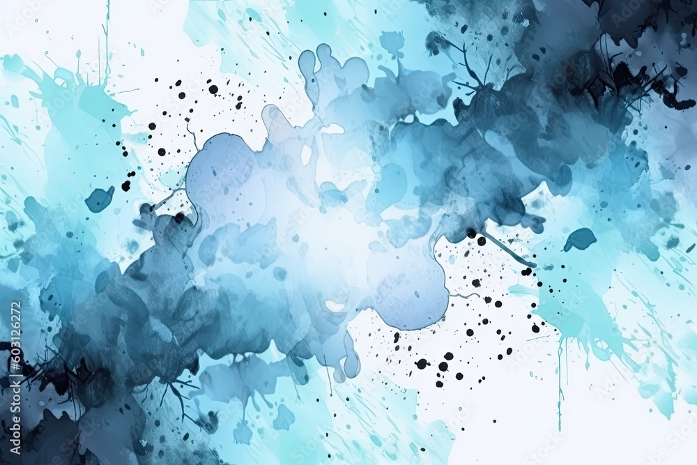 Poster dynamic blue and black ink splattered background generative ai