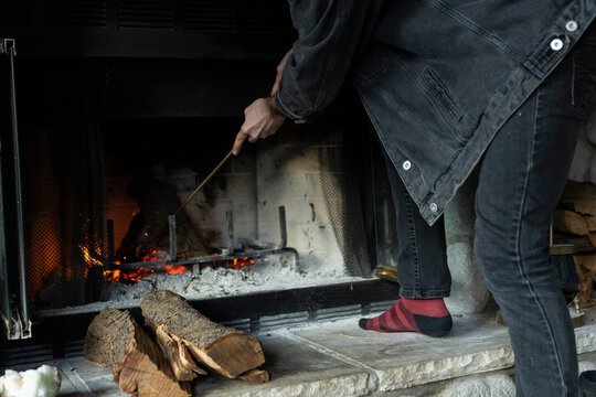 black denim fire place