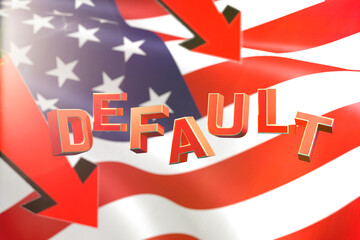 economic crisis in the United States. The inscription default on the background of the American flag. 3D render