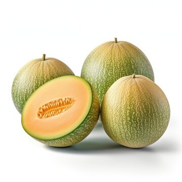 Melons isolated on white background (generative AI)