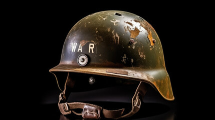 Combat Helmet Bearing 'WAR' Text, Potent Symbolic Representation, 16:9 Aspect Ratio, Generative AI Illustration