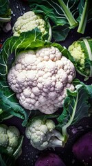 Fresh Organic Cauliflower Vegetable Photorealistic Vertical Background. Healthy Vegetarian Diet. Ai Generated Lifelike Background with Delicious Juicy Cauliflower Vegetable. Generative AI