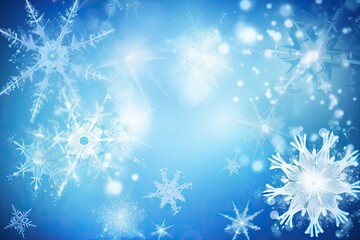 wintry blue background with delicate white snowflakes falling Generative AI