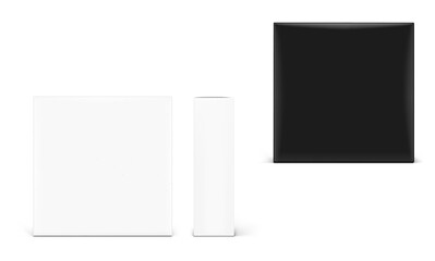 White and black cardboard box mockup. Vector illustration isolated on white background, ready and simple to use for your design. Two projection boxes for your presentation. EPS10. 