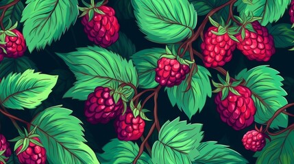 Fresh Organic Loganberry Berry Cartoon Horizontal Background Illustration. Healthy Vegetarian Diet. Ai Generated drawing Background Illustration with Delicious Juicy Loganberry Berry. Generative AI