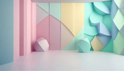 A colorful scenary podium with pastel tone colors for your presentation. AI generated.