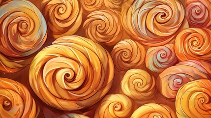 Freshly Baked Cinnamon Roll Cartoon Horizontal Background Illustration. Crusty Pastry, Gourmet Bakery. Ai Generated drawing Background Illustration with Aromatic Traditional Cinnamon Generative AI
