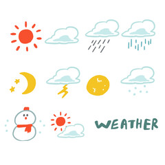 天気のシンプルな手描き風アイコンセット