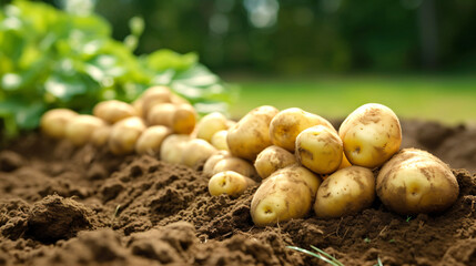 european potatoes on a farmland, generative ai