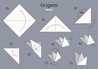 Origami tutorial for kids. Origami cute grass.