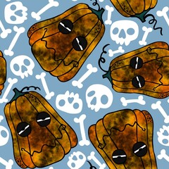 Halloween seamless pumpkins pattern for fabrics and wrapping paper and clothes print