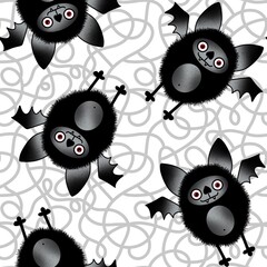 Halloween cartoon monsters seamless kawaii fluffy bats pattern for wrapping paper and fabrics and linens