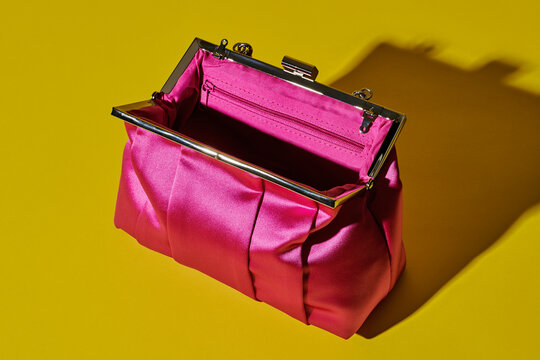 closeup of an empty pink purse