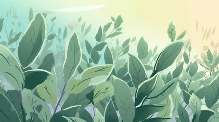 Aromatic Sage Herbs Cartoon Horizontal Background Illustration. Healthy Vegetarian Diet. Ai Generated drawing Background Illustration with Delicious Aromatic Sage Herbs. Generative AI