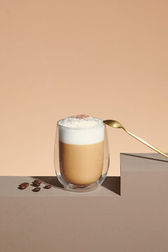 A glass of organic caffee latte macchiato layered coffee drink