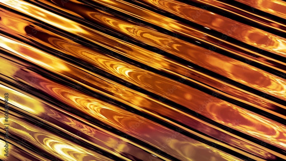 Poster abstract background with wavy sparkling golden liquid pattern on shiny glossy surface. viscous yello