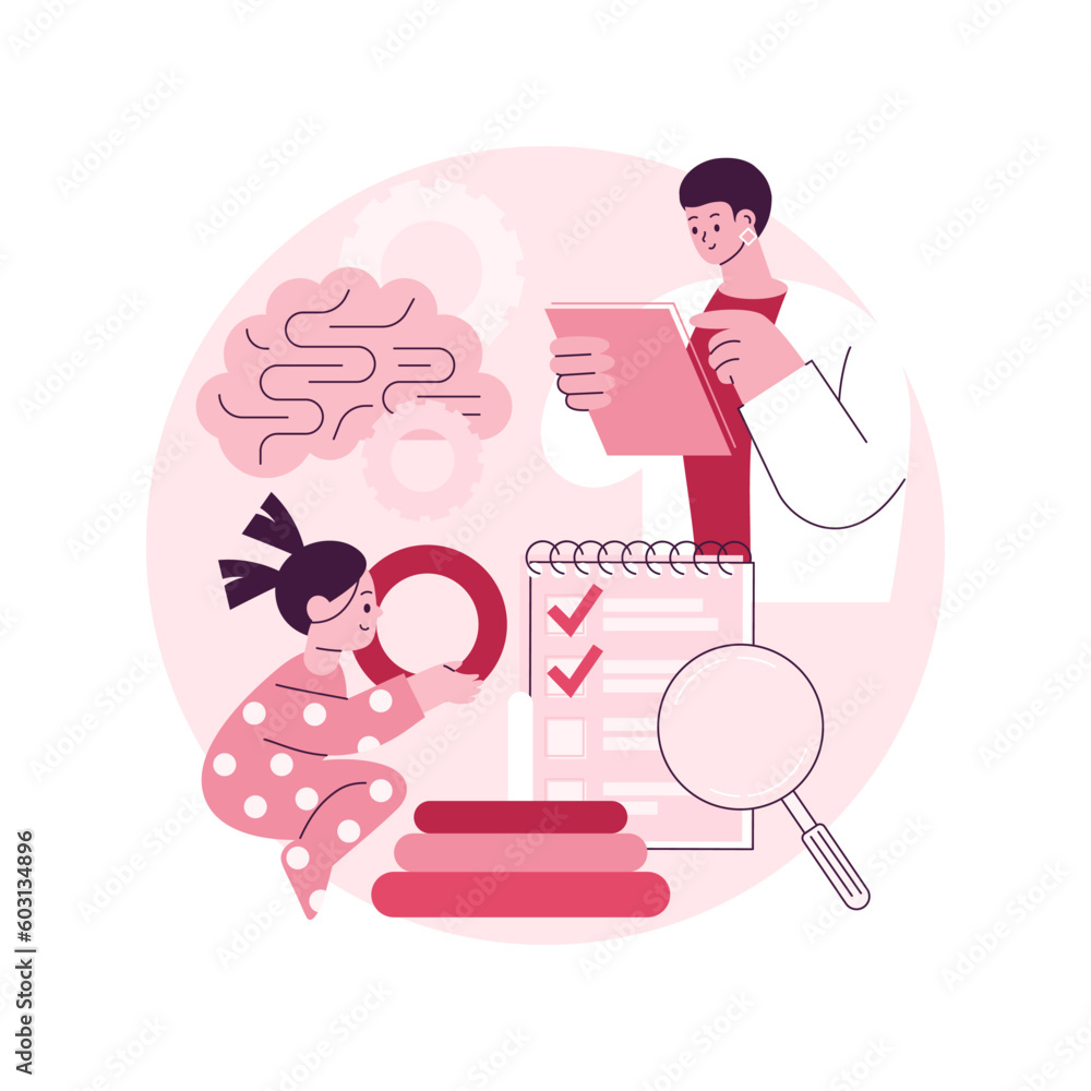 Poster developmental screening abstract concept vector illustration. child development assessment, developm