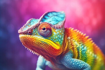 Lizard chameleon on colorful background Generative AI