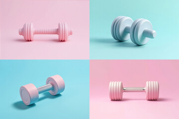 The concept of fitness and healthy sports. Pastel color dumbbell on pastel background.set or banner Generative AI