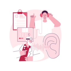 Hearing screening abstract concept vector illustration. Hearing loss evaluation quick test, ear problem screening, diagnosis, sound signal, disability detection, audiologist abstract metaphor.